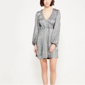Top Shop Silver Metallic Long Sleeve Wrap Dress